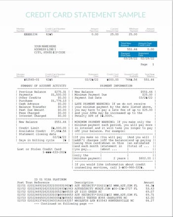 _credit card statement sample