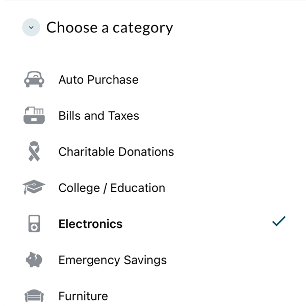 select a category for your goal