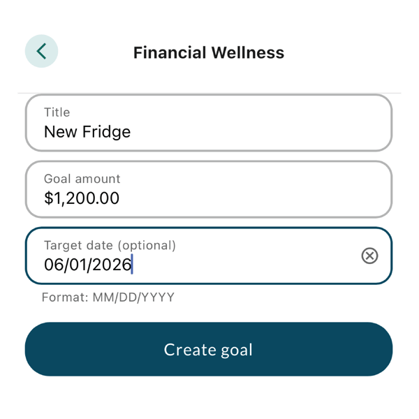 add details for your savings goal, including amount and target date